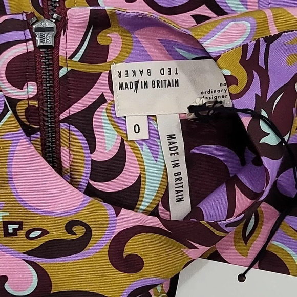 TED BAKER Flickl – Short Sleeve Printed Mini Dress Blk Pink  - Picture 9 of 13